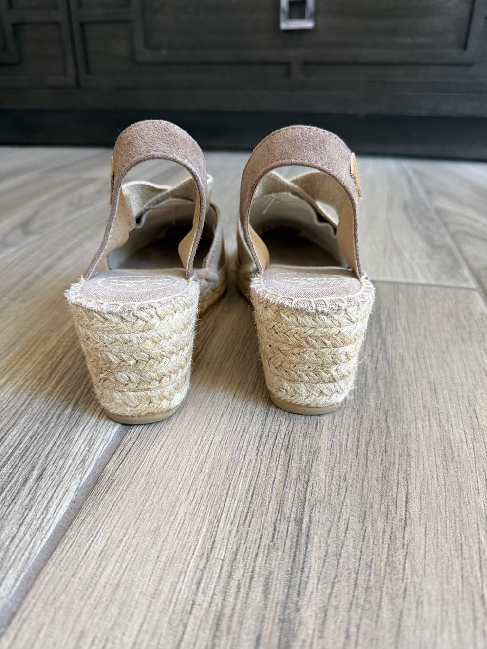 Women's Taupe Suede Espadrille Slingback Flats with Cross Straps - Picture 3 of 4